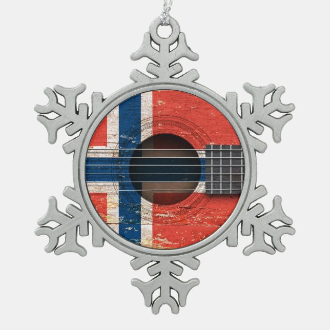 Ornement Flocon De Neige Drapeau norvégien sur la vieille guitare (Devant)