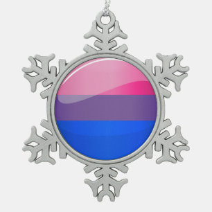 Ornement Flocon De Neige Drapeau rond brillant de bisexualité