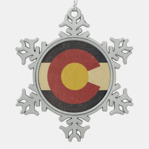 Ornement Flocon De Neige Drapeau vintage d'état du Colorado