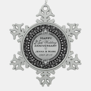Ornement Flocon De Neige Élégant 25e anniversaire de Mariage en argent 3