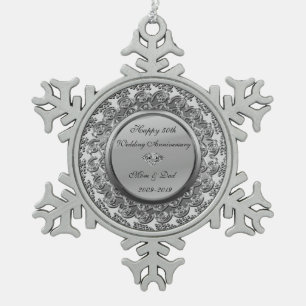 Ornement Flocon De Neige Élégant Argent Diamants 50e anniversaire de mariag