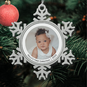 Ornement Flocon De Neige Élégant et Festif Photo du Premier Noël de Bébé