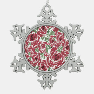 Ornement Flocon De Neige Elégant Motif Rose Vintage - Rouge & Vert Floral