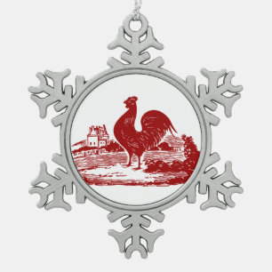 Ornement Flocon De Neige Élégant Rooster Rouge Vintage Country Farm