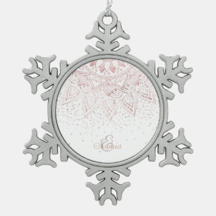 Ornement Flocon De Neige Elégant Rose Gold Dots Mandala