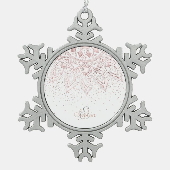 Ornement Flocon De Neige Elégant Rose Gold Dots Mandala (Devant)