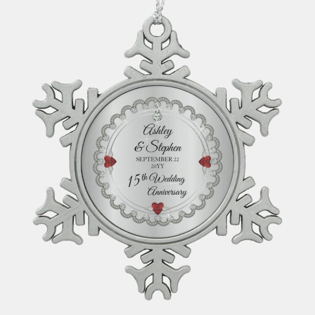 Ornement Flocon De Neige Elégant Ruby | 15e anniversaire du Mariage des dia (Devant)