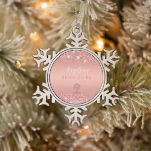 Ornement Flocon De Neige Élégante Douche de Mariée Luxe Rose Doré Scintilla