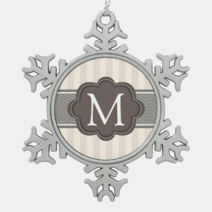Ornement Flocon De Neige Élégante rayures ivoire beige Brown Monogramme per
