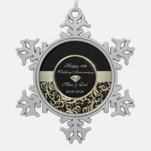 Ornement Flocon De Neige Elegantes Tourbillons Or 10e Anniversaire de Maria