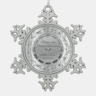 Ornement Flocon De Neige Élégants Tourbillons Floraux Argentés Mariage Anni