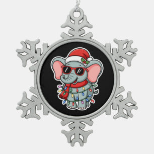Ornement Flocon De Neige Éléphant de Noël Chapeau de Père Noël Lunettes de