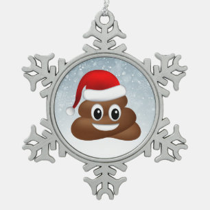 Ornement Flocon De Neige emoji de noël poo avec chapeau santa