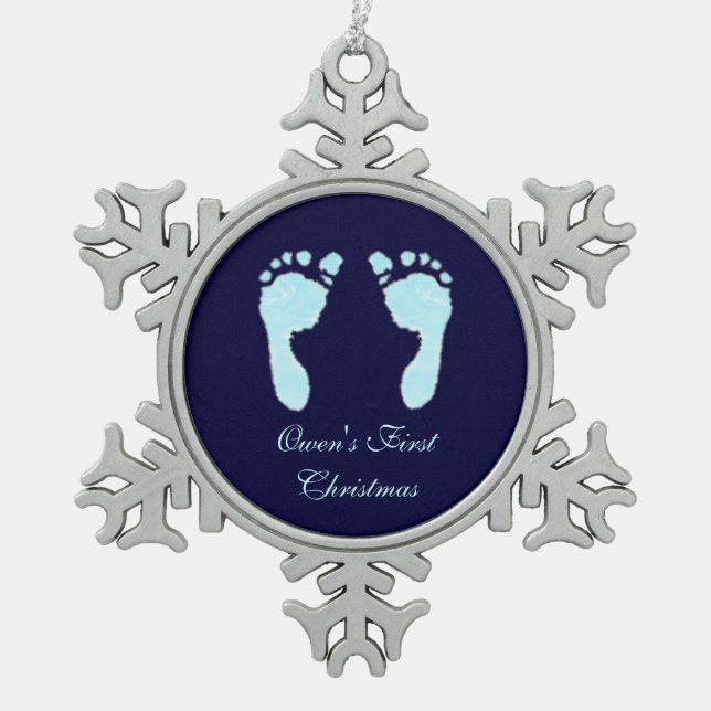 Ornement Flocon De Neige Empreintes bébé (Garçon) (Devant)