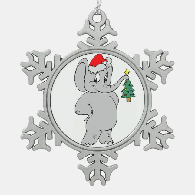 Ornement flocon de neige en étain/Éléphant de Noël (Devant)