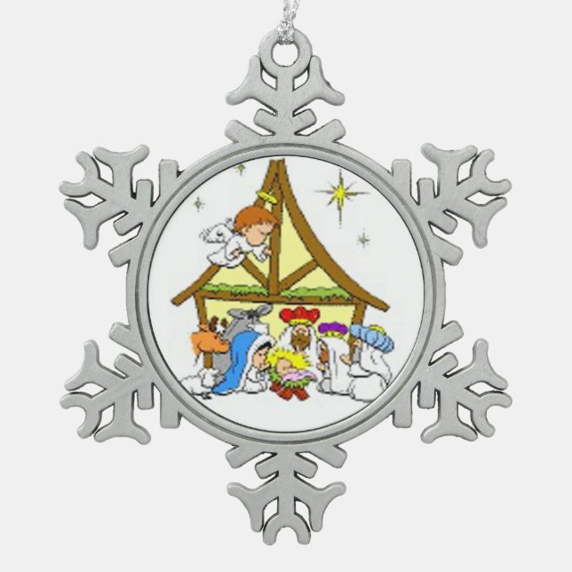 Ornement flocon de neige en étain/Nativité (Devant)