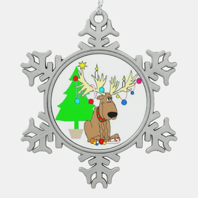 Ornement flocon de neige en étain/renne (Devant)