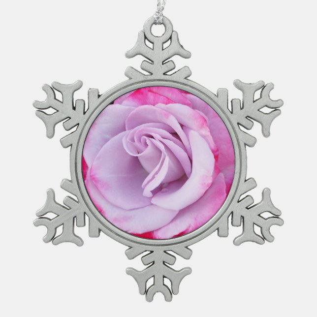 Ornement flocon de neige en étain rose unique (Devant)