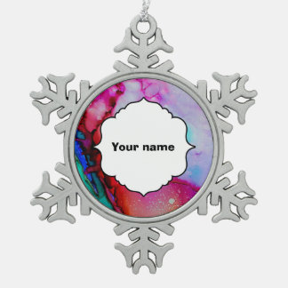 Ornement Flocon De Neige Encre verte pourpre rouge