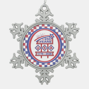 Ornement Flocon De Neige Enseigne de marquise rétro USA 250e anniversaire 1