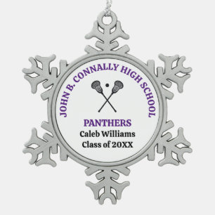 Ornement Flocon De Neige Équipe de crosse de lycée violet personnalisée