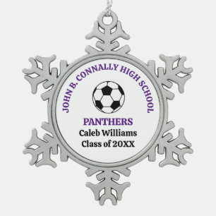 Ornement Flocon De Neige Équipe de football personnalisée du lycée Purple