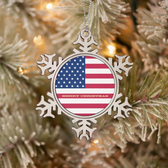 Ornement Flocon De Neige États-Unis Drapeau étoiles rayures American Patrio (Arbre)