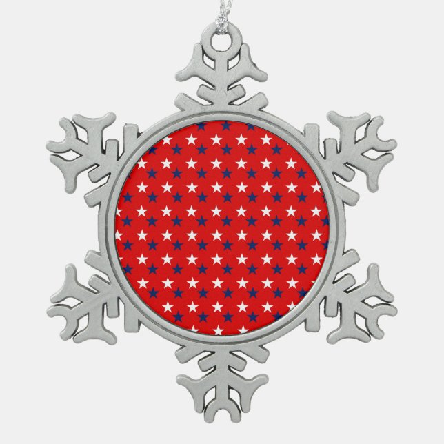 Ornement Flocon De Neige Étoiles Motifs patriotiques en rouge (Devant)