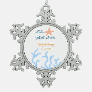Ornement Flocon De Neige Faisons la fête sous l'anniversaire bleu marine