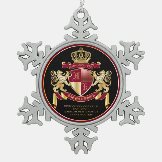 Ornement Flocon De Neige Faites votre propre blason d'armoiries d'or rouge (Devant)