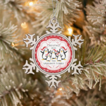 Famille de 5 Manchots Mignons Ornement de Noël