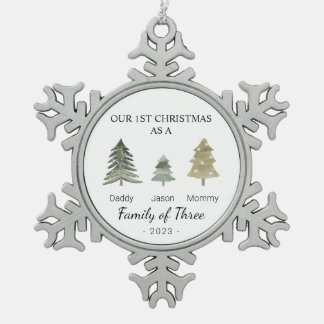 Ornement Flocon De Neige Famille de trois bébés Premier Noël Personnalisé