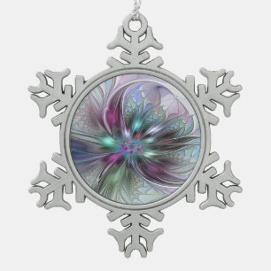 Ornement Flocon De Neige Fantaisie Abstraite Moderne Fleur Fractale Colorée