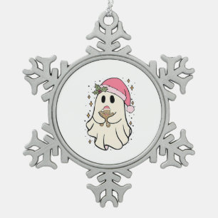 Ornement Flocon De Neige Fantôme éffrayant tenant un pain d'épices Noël