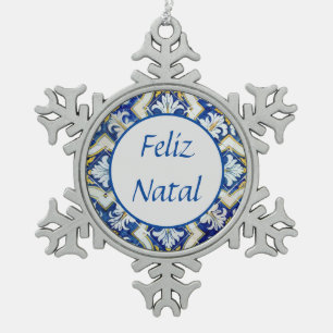 Ornement Flocon De Neige Feliz Natal Snowflake Pewter Christma