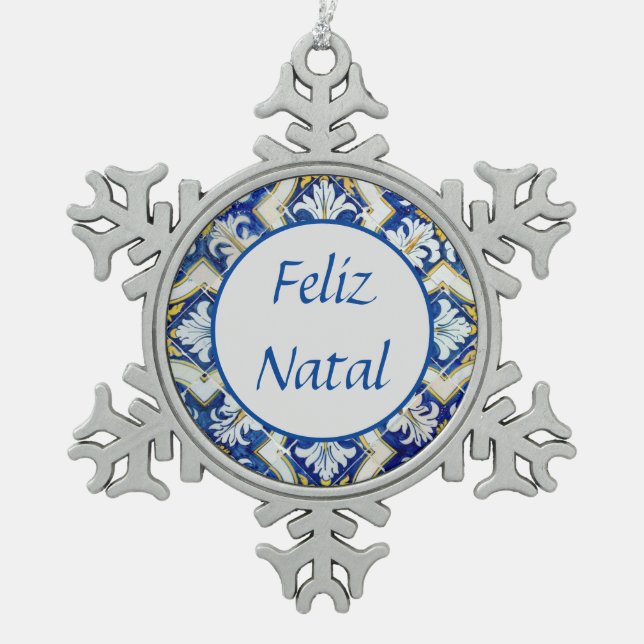 Ornement Flocon De Neige Feliz Natal Snowflake Pewter Christma (Devant)