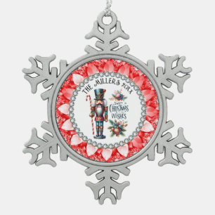 Ornement Flocon De Neige Festif Noisettes de Noël Cadre Diamants Rouges