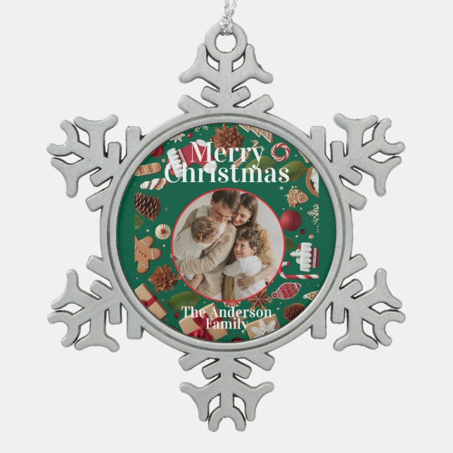 Ornement Flocon De Neige Festive Christmas Snowflake Framed Ornament (Devant)