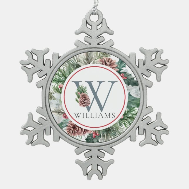 Ornement Flocon De Neige Festive Foliage Festive Floral Initial Nom personn (Devant)