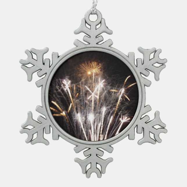 Ornement Flocon De Neige Feu d'artifice blanc et or II Fête patriotique (Devant)