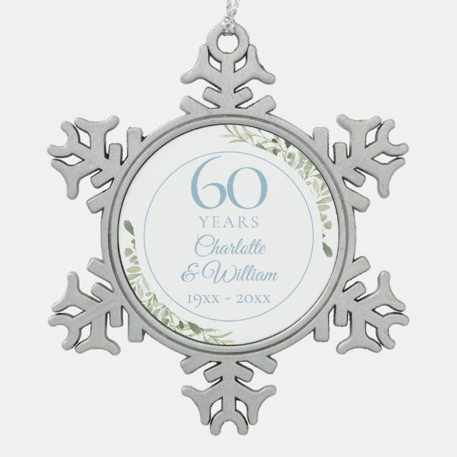 Ornement Flocon De Neige Feuilles Aquarelle Douce 60e Anniversaire (Devant)