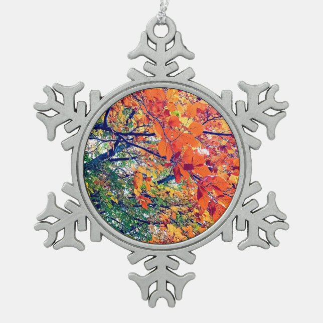 Ornement Flocon De Neige Feuilles orange et vert (Devant)
