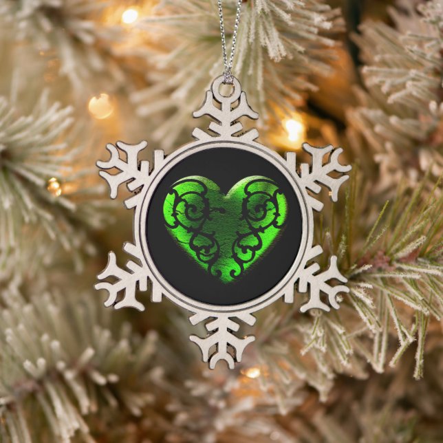 Ornement Flocon De Neige Filigree Goth Green Heart (Arbre)