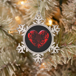Ornement Flocon De Neige Filigree Goth Red Heart