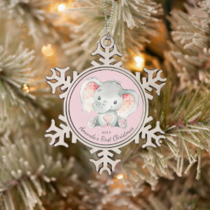 Ornement Flocon De Neige Filles éléphants adorables premier Noël