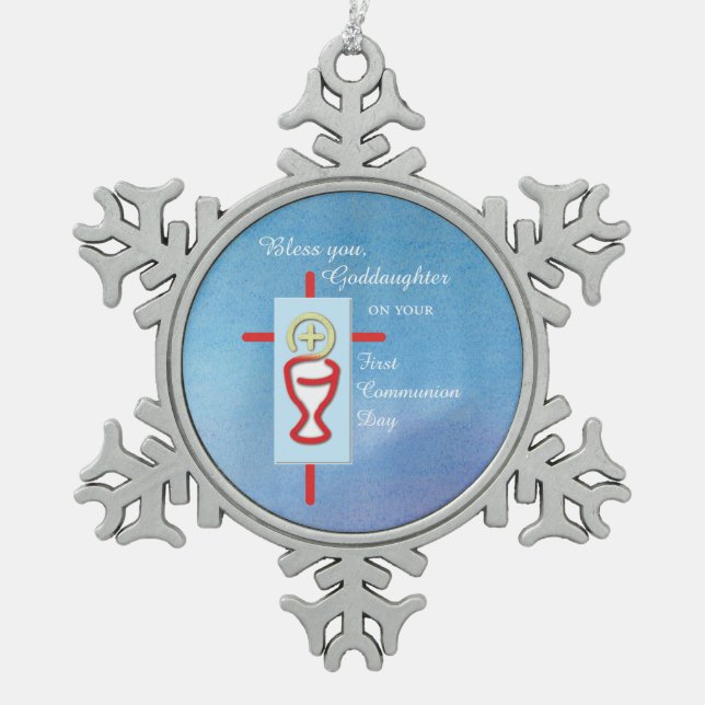 Ornement Flocon De Neige Filleule, Première Communion, Turquoise (Devant)