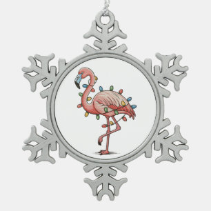 Ornement Flocon De Neige Flamant Rose de Noël Lumières de Noël Fêtes