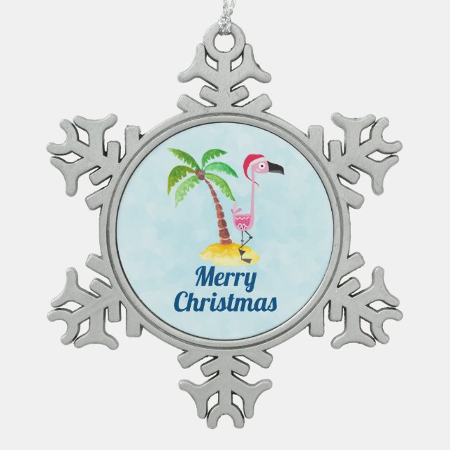 Ornement Flocon De Neige Flamant rose rose lunique Noël tropical (Devant)