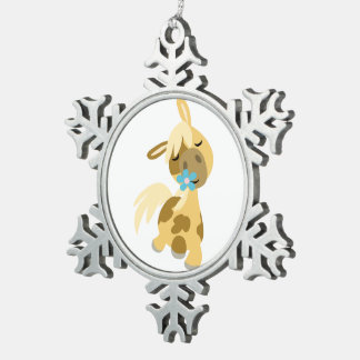 Ornement Flocon De Neige Fleur Bleue et joli caricature Pony Pewing Ornemen