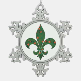 Ornement Flocon De Neige Fleur de Lis avec Holly et Berries sur